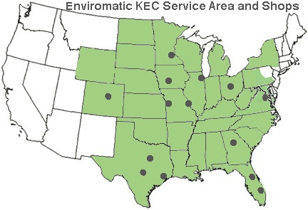 Enviromatic service area map showing 14 offices across 31 states